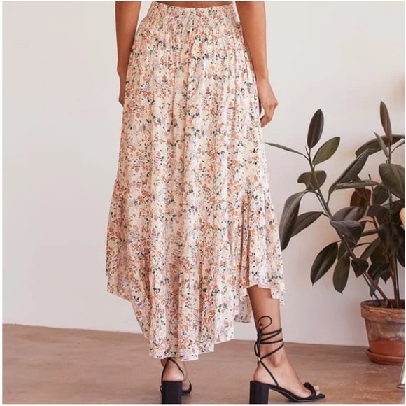 Free People Ivory Floral Print Maxi Skirt Elastic Band size XS - Picture 3 of 16